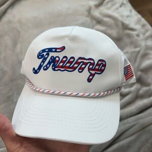 White Trump hat with USA Flag Design